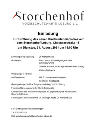 Einladung für den 31.08.2021 Spielplatz
