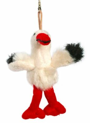 Schlüsselanhänger Plüsch-Storch, rote Beine und roter Schnabel, schwarz-weißer Körper und Flügel